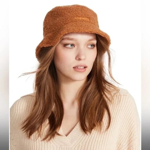 Steve Madden tan teddy bear bucket hat retro casual winter cozy - Picture 1 of 7
